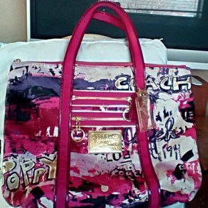 Coach Poppy Hot Pink Graffiti Sateen Tote Bag